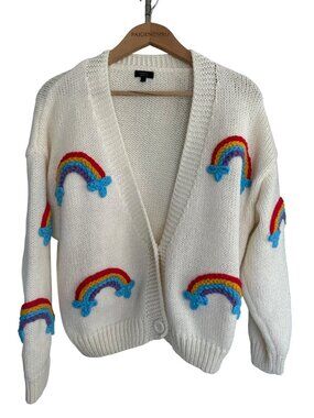 Debut Womens LG Cream Rainbow Knit Cream Cardigan